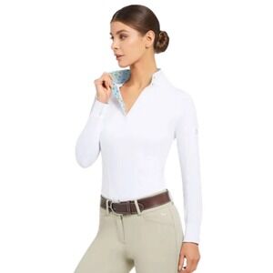 RJ Classics Show Shirt White Llama Print Trim Equestrian Women Large